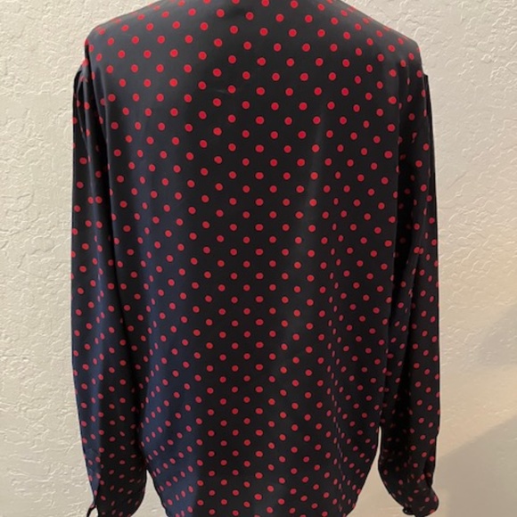 Vintage Jaeger 70s  Collar Polkadot Blouse In Pink Navy - Picture 3 of 4